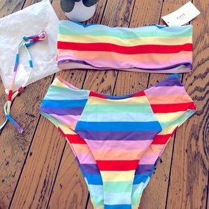 Rainbow Stripe Bandeau Style Bikini Set